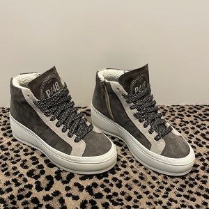 NEW RARE P448 Platform Hi Top Sneakers Wedge Lace Up Suede Zipper Shoes Size 37
